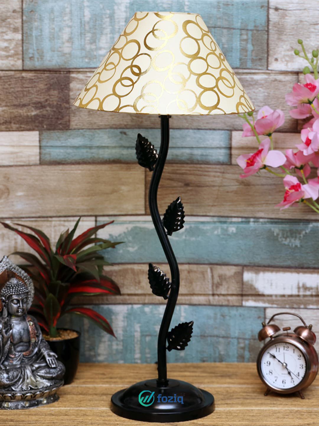 foziq Black Metal Table Lamp With Shade Price in India