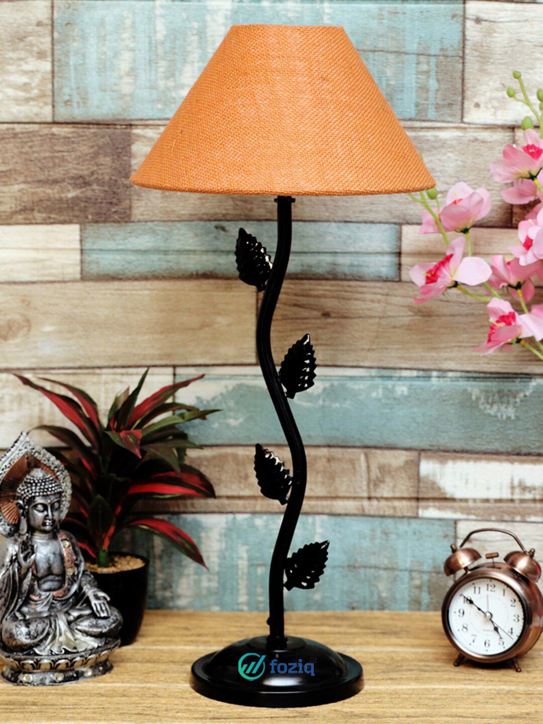 foziq Adults Black & Orange Colored Textured Table Lamps Price in India