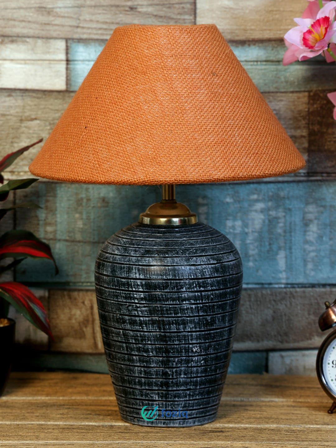 foziq Grey & Brown Textured Contemporary Table Lamps Price in India