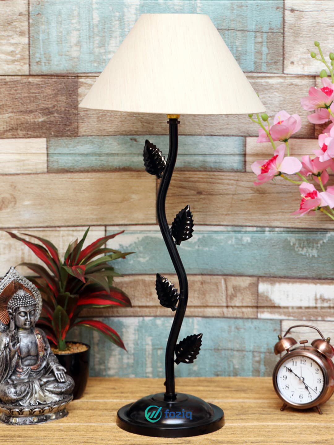 foziq Black & Off-White Textured Table Lamp Price in India