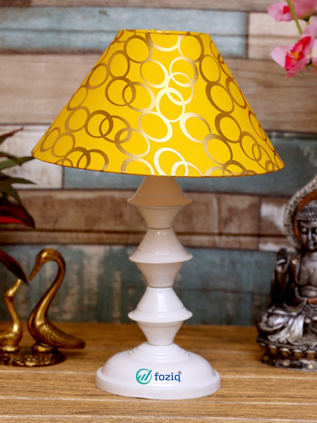 foziq White & Yellow Printed Table Lamp Price in India
