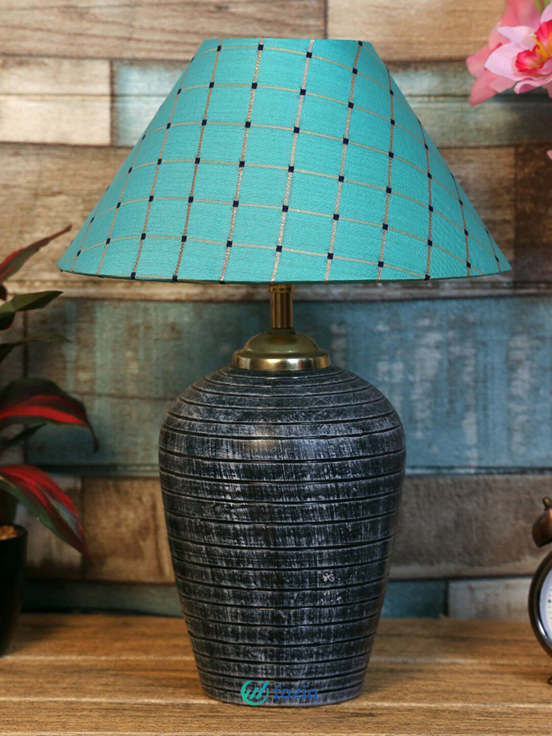 foziq Grey Textured Contemporary Terracotta Table Lamps Price in India