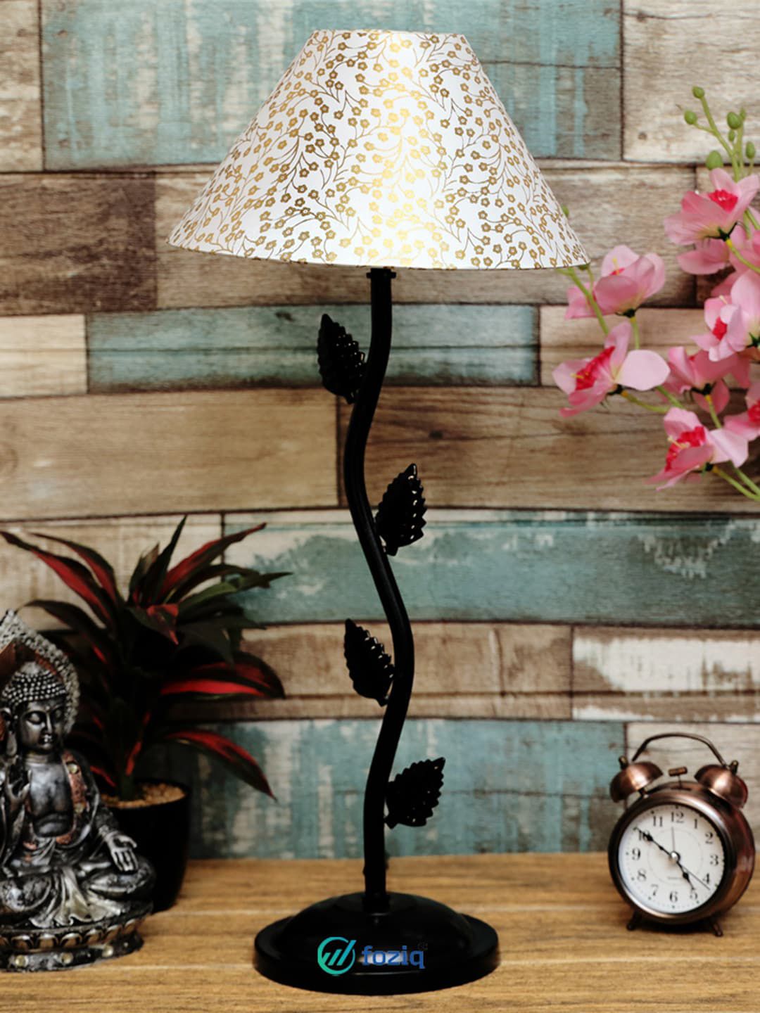 foziq White & Black Printed Table Lamp Price in India