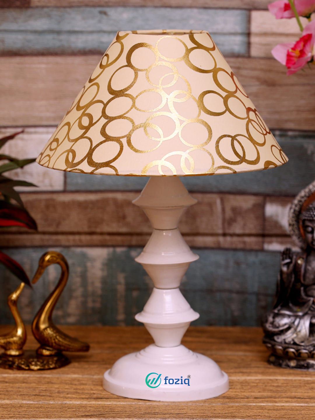 foziqGold-Toned & White Printed Table Lamps Price in India