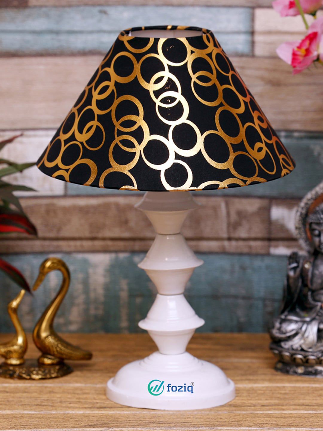 foziq White & Gold Printed Metal Table Lamps Price in India