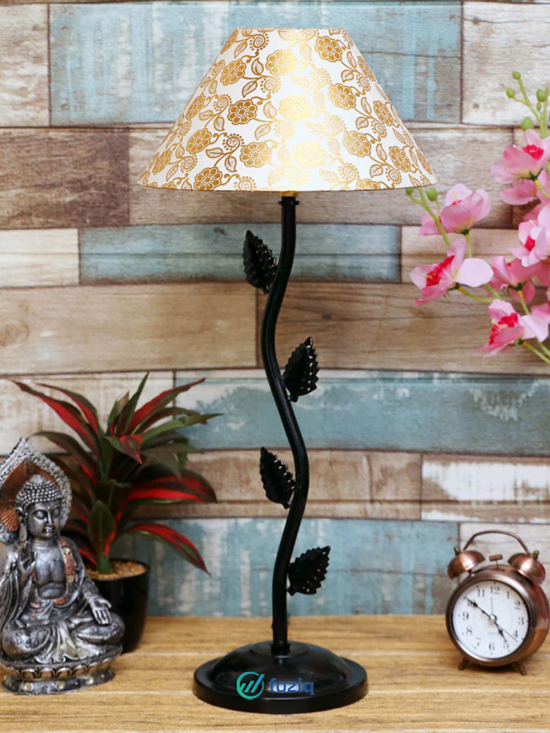 foziq Black & White Printed Table Lamp Price in India