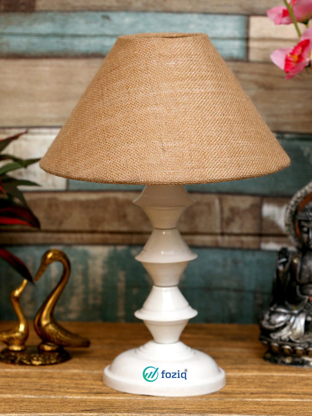 foziq White & Brown Solid Table Lamps Price in India