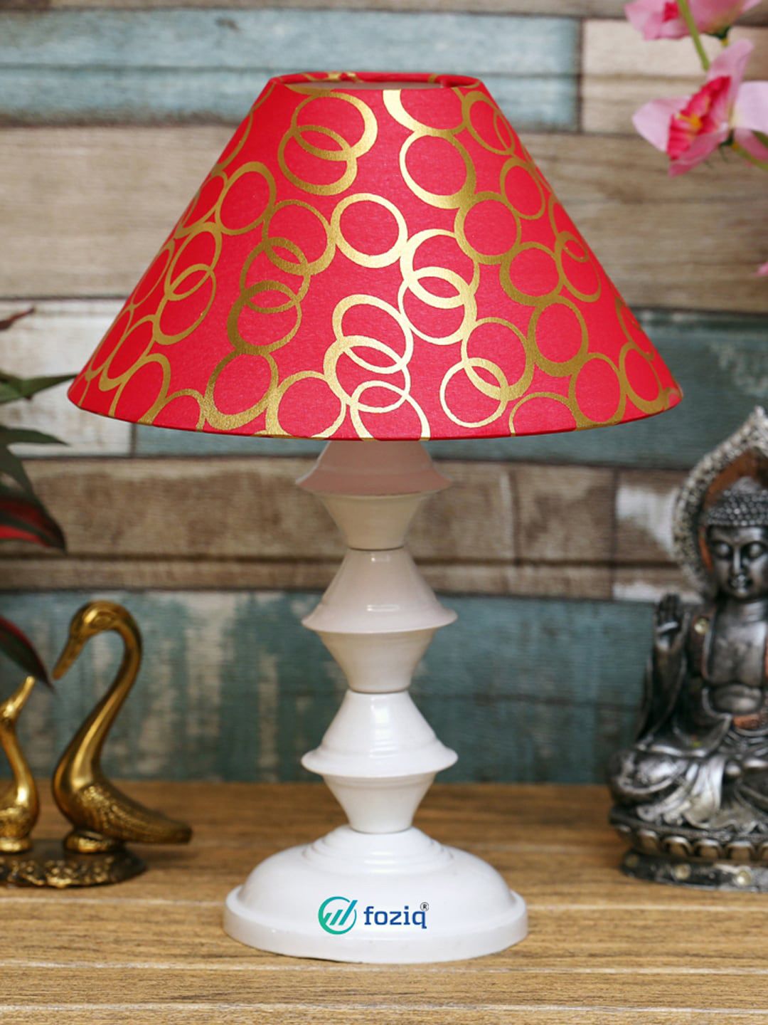 foziq White & Red Printed Table Lamps Price in India