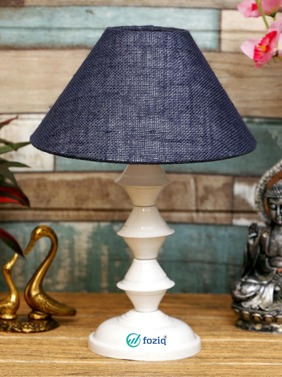 foziq White & Blue Textured Table Lamps Price in India