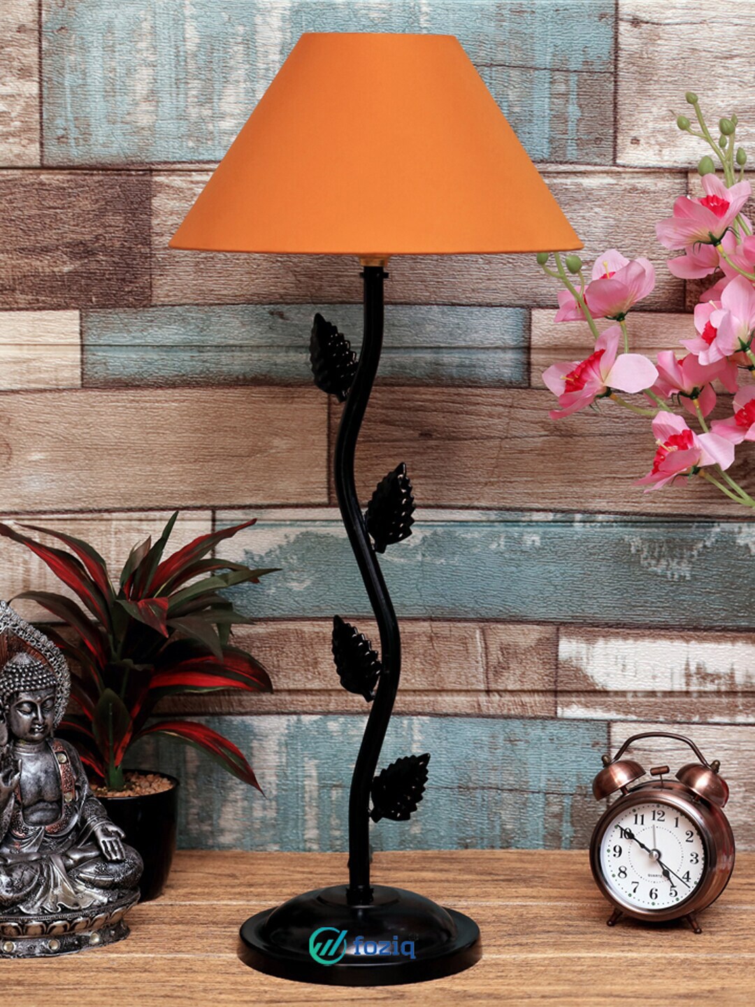foziq Black & Orange Solid Country Table Lamp Price in India