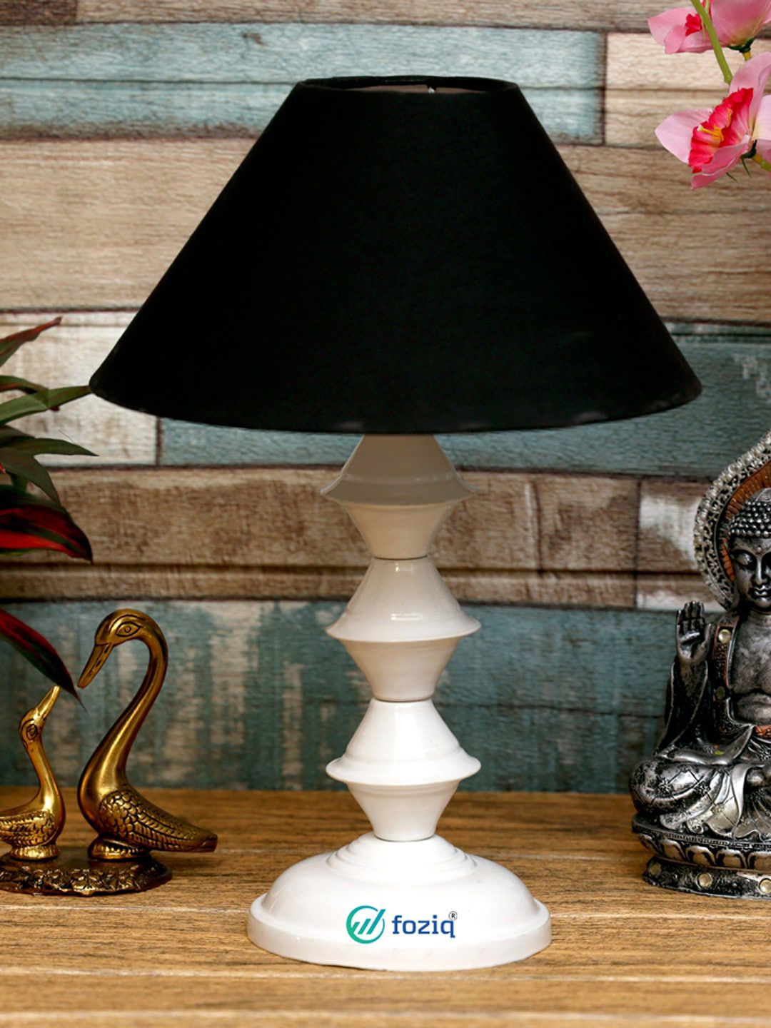 foziq White & Black Solid Metal Contemporary Table Lamps Price in India