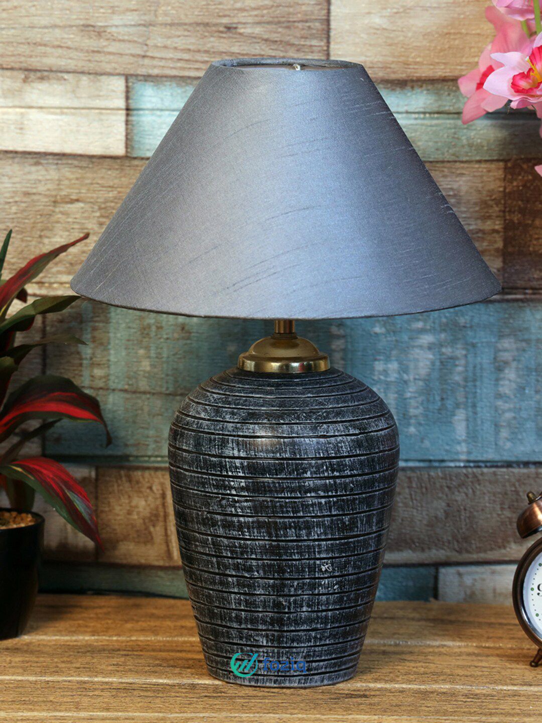 foziq Grey Solid Terracotta Bell Table Lamps Price in India
