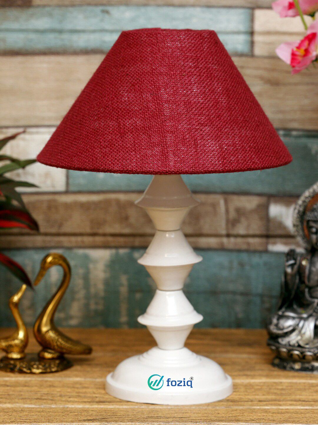 foziq White & Red Solid Table Lamps Price in India
