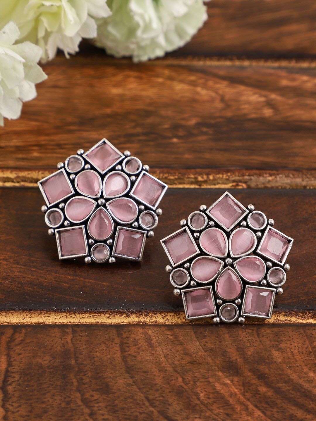 VENI Pink Floral Studs Earrings Price in India