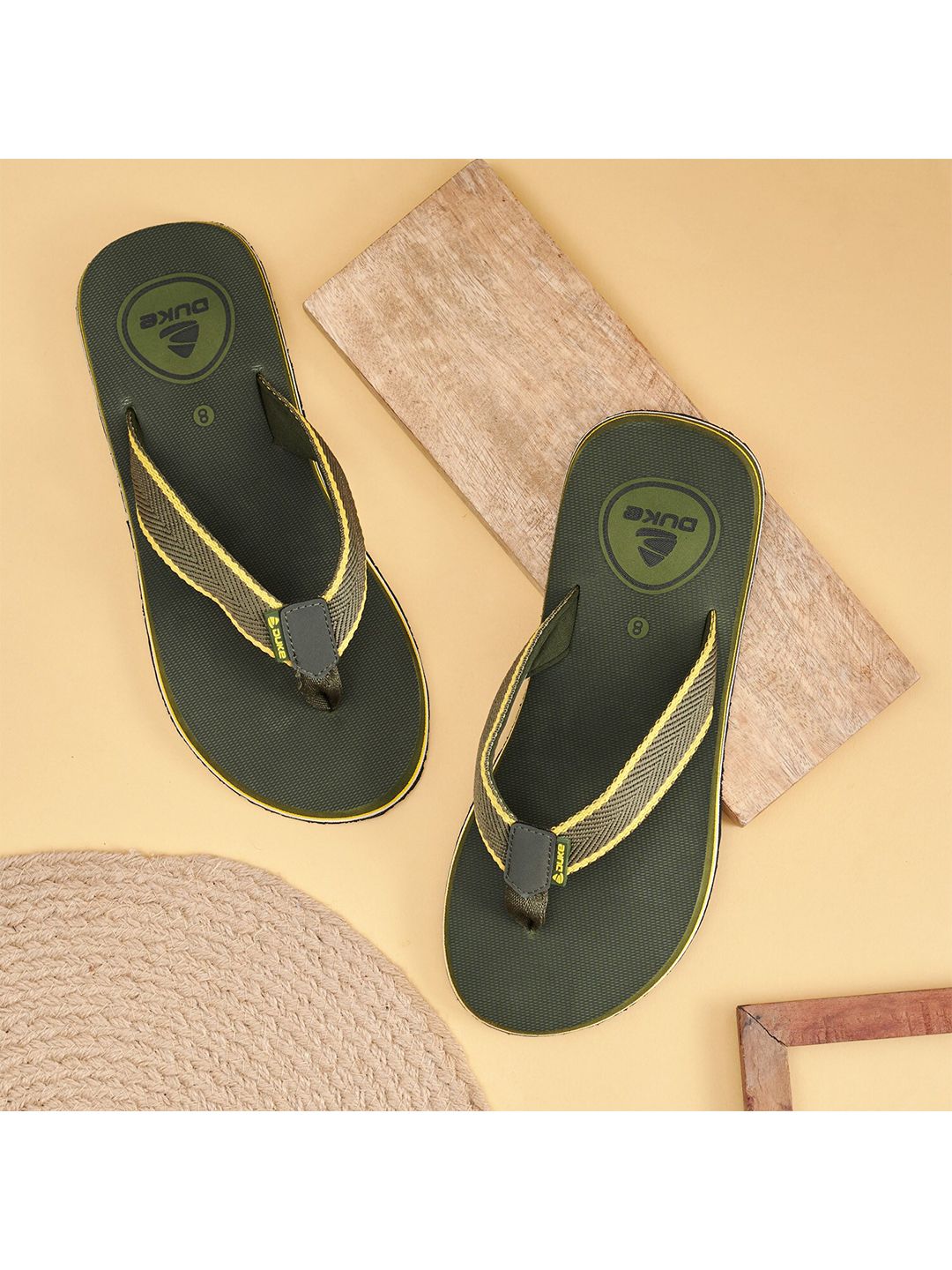 Duke Men Olive Green Thong Flip-Flops
