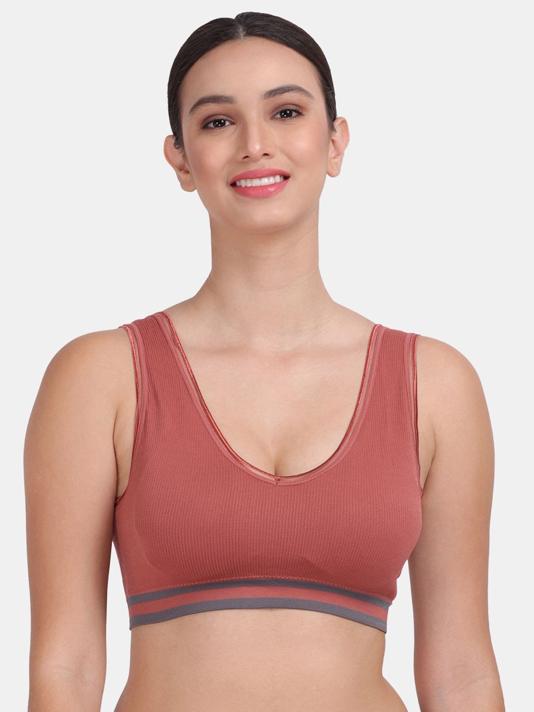 Amour Secret Rust & Grey  Lightly Padded Sports  Bra Price in India