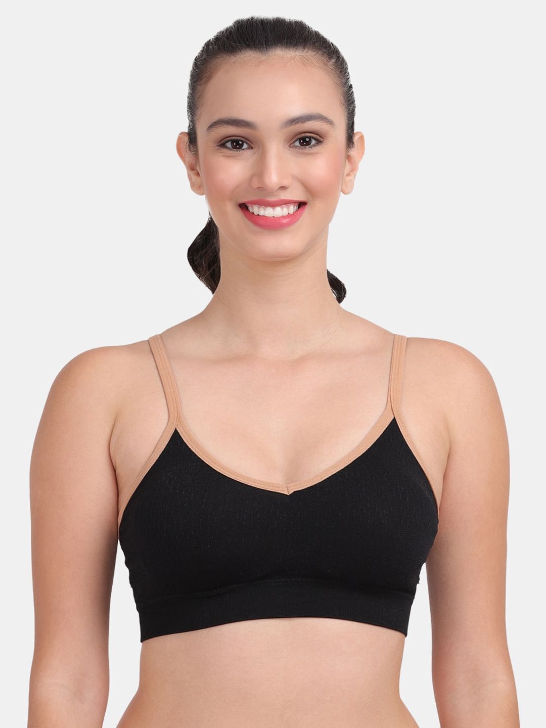 Amour Secret Black & Brown Non Padded & Non Wired Solid Dry Fit Workout Bra Price in India