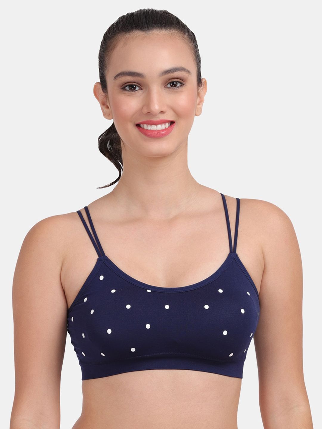 Amour Secret Blue & White Non Padded & Non Wired Rapid Dry Printed Workout Bra Price in India