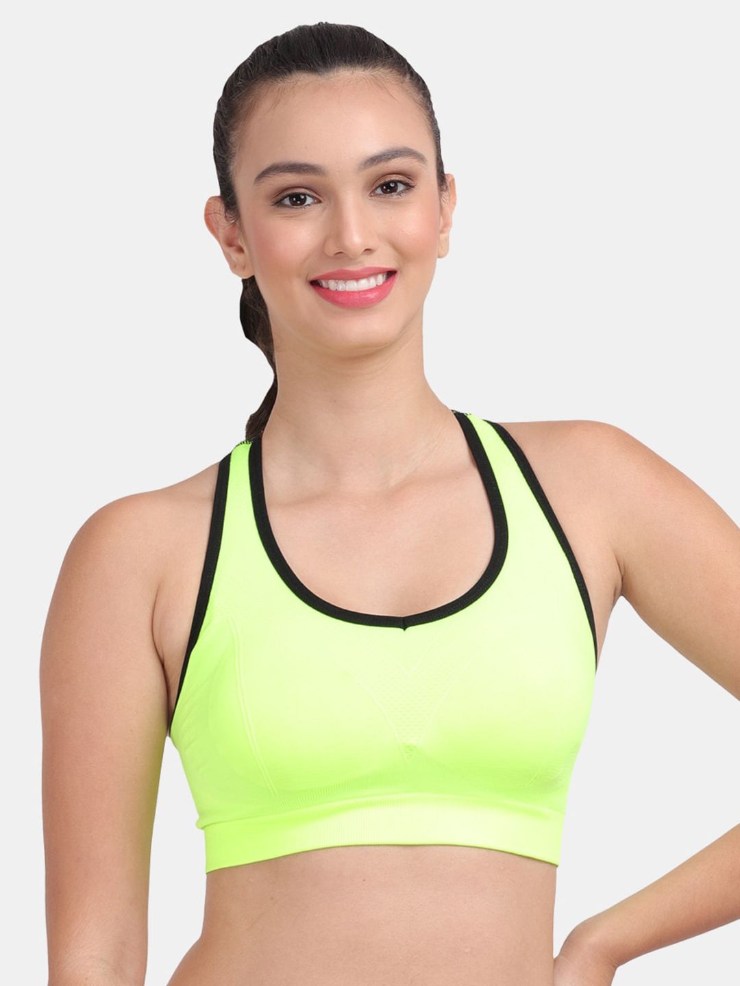 Amour Secret Green & Black Lightly Padded Seamless Non-Wired Workout Bra Price in India