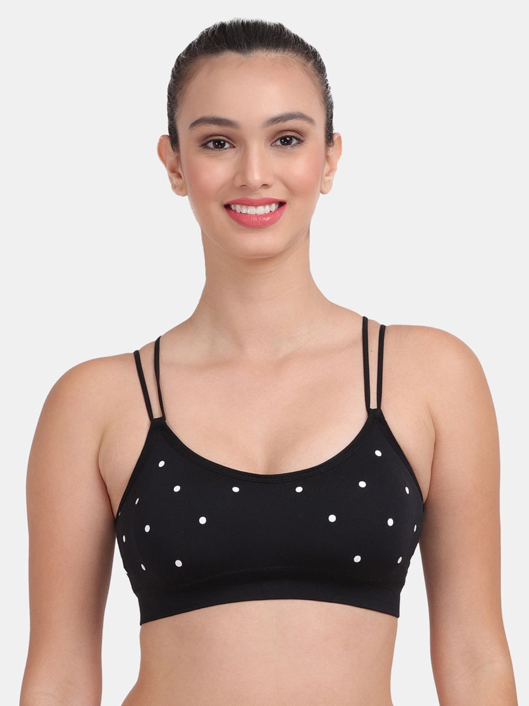 Amour Secret Black & White Printed Seamless Non-Wired Workout Bra Price in India