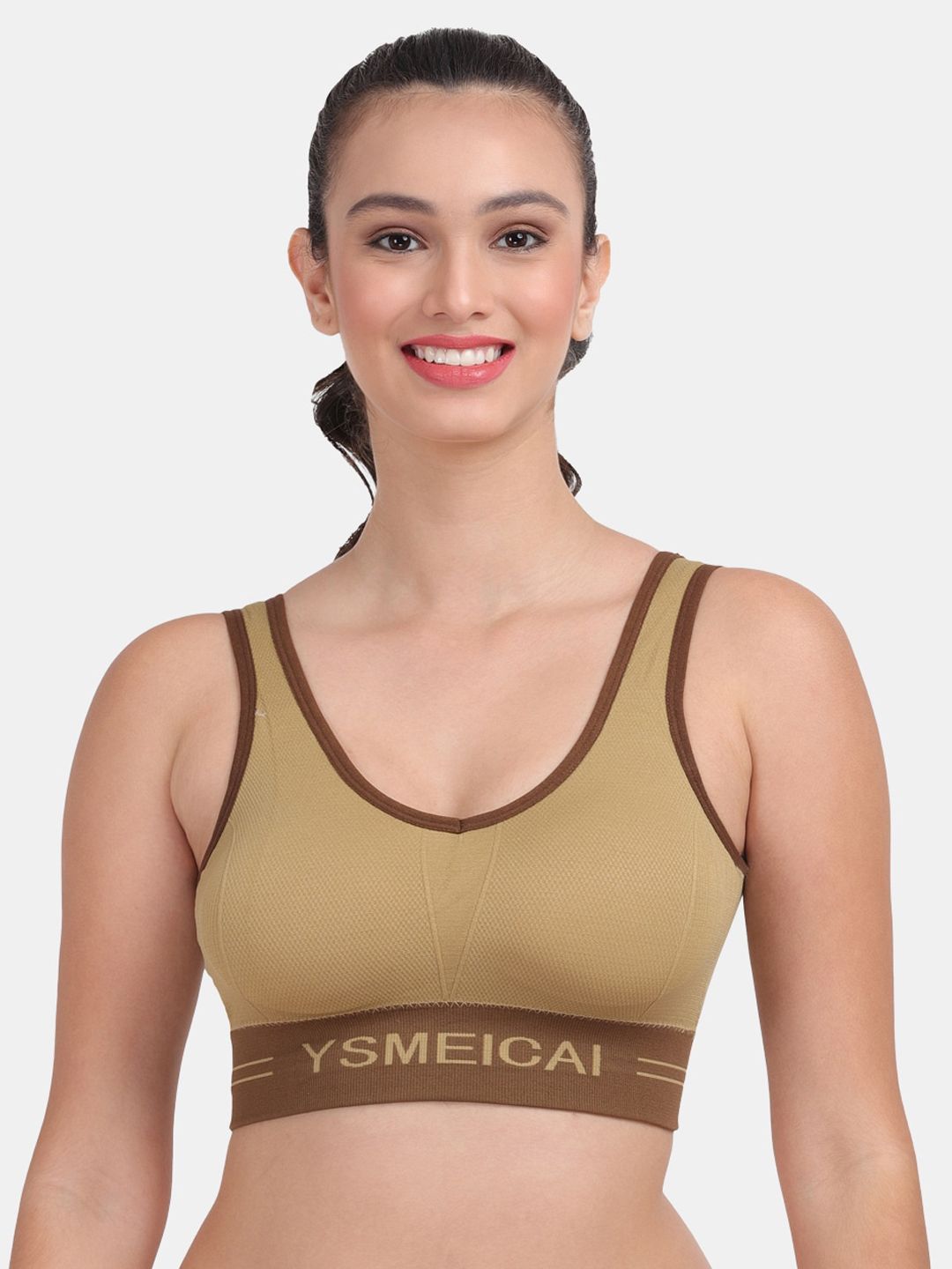 Amour Secret Olive Green & Brown Workout Bra Price in India