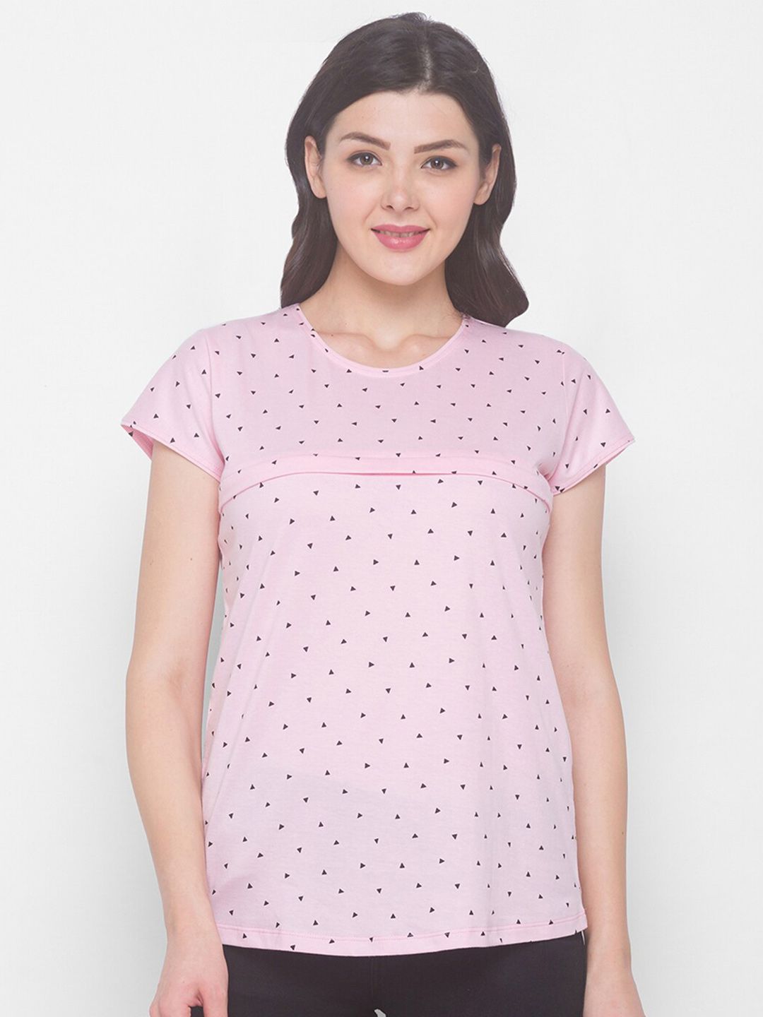 AV2 Maternity Women Pink Printed Cotton Top Price in India