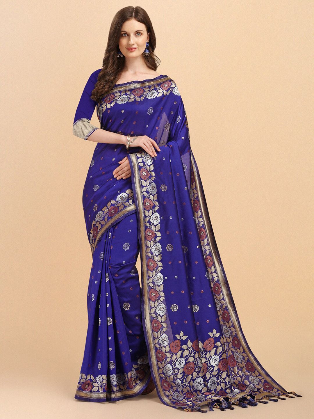 Wuxi Blue & Grey Woven Design Pure Silk Kanjeevaram Saree Price in India