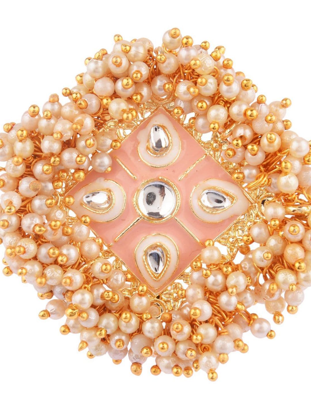 Efulgenz Gold-Plated & Peach-Colored Kundan-Studded Finger Ring Price in India
