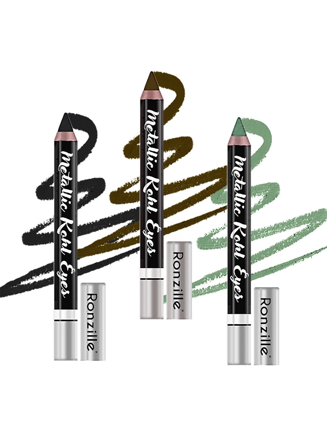 Ronzille Women Pack Of 3 Black, Copper, Green Kohl Pencil Kajal Eyeliner Price in India