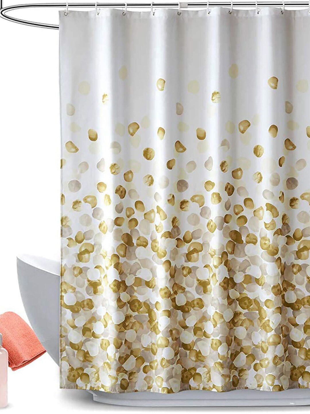 homewards White & Yellow Printed Shower Curtains Price in India