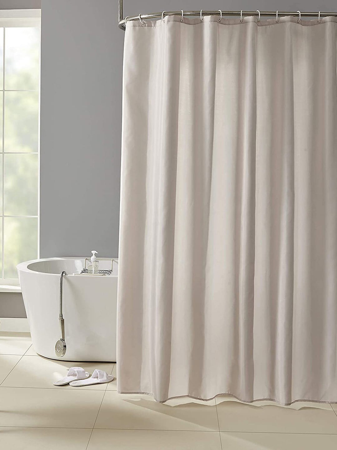 homewards Beige Solid Shower Curtain With Hooks Price in India