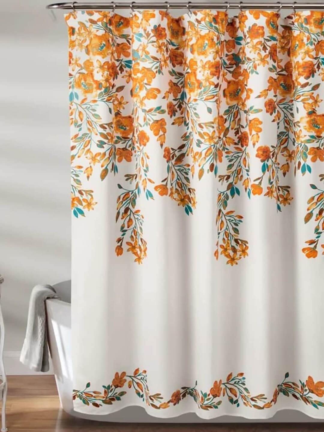homewards Orange & White Printed Shower Curtains Price in India