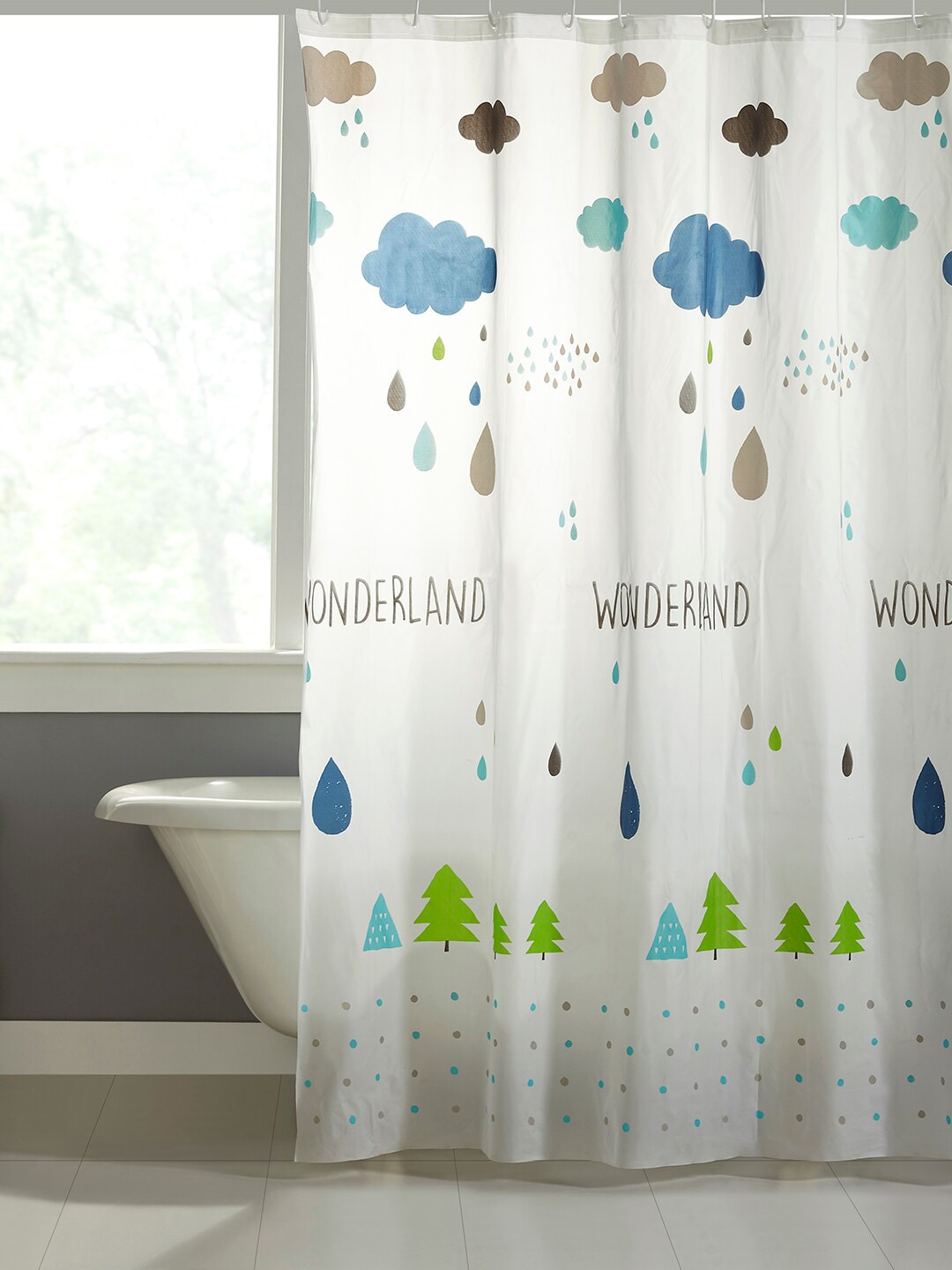 homewards White & Blue Printed Shower Curtains Price in India