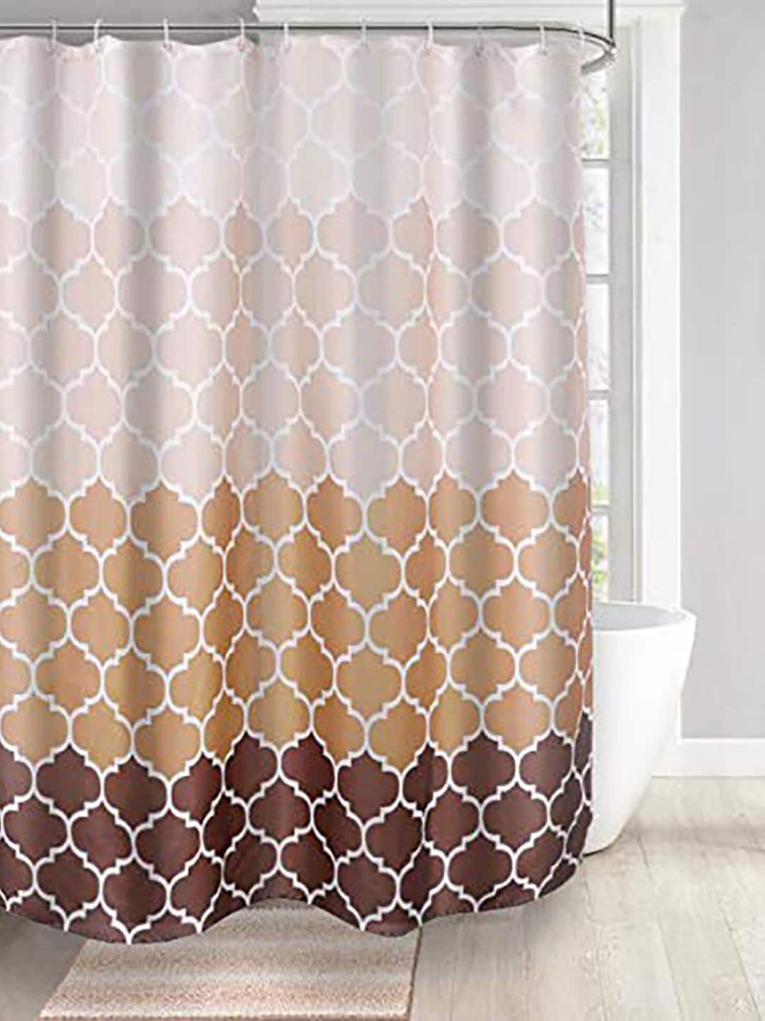 homewards Brown & White Printed Shower Curtains Price in India