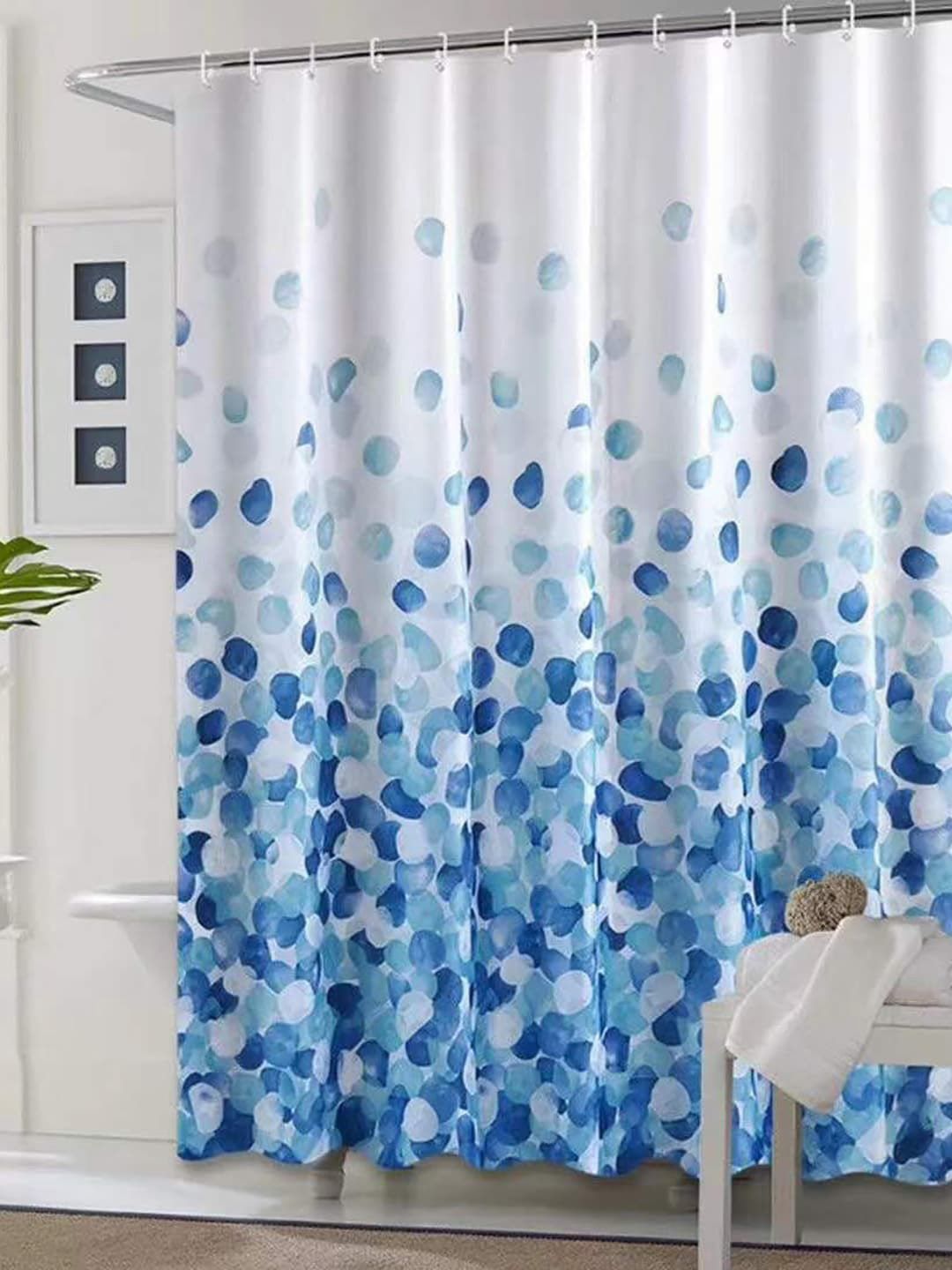 homewards Blue & White Printed Shower Curtains Price in India