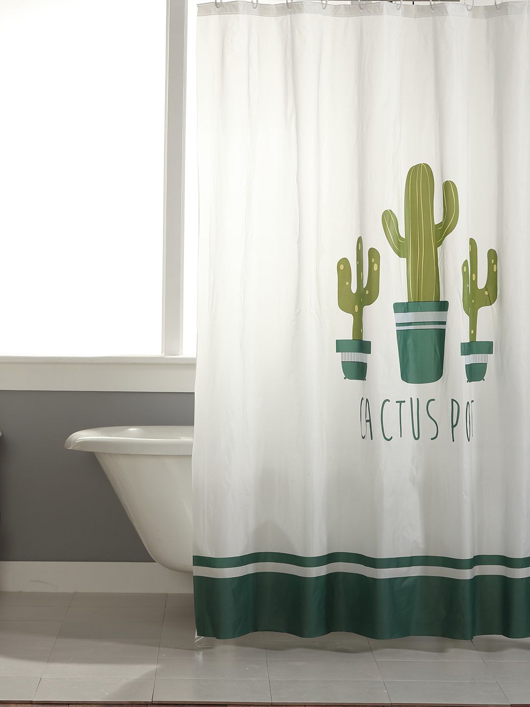 homewards White & Green Cactus Printed  Shower Curtains Price in India