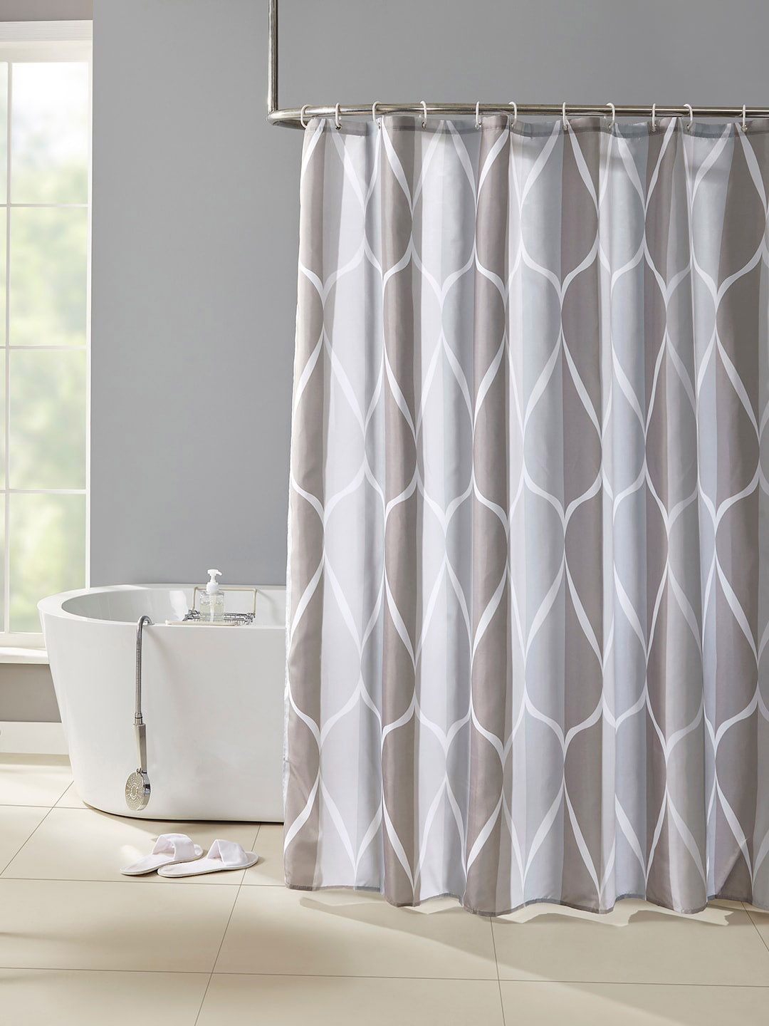 homewards Grey & White Printed Shower Curtains Price in India