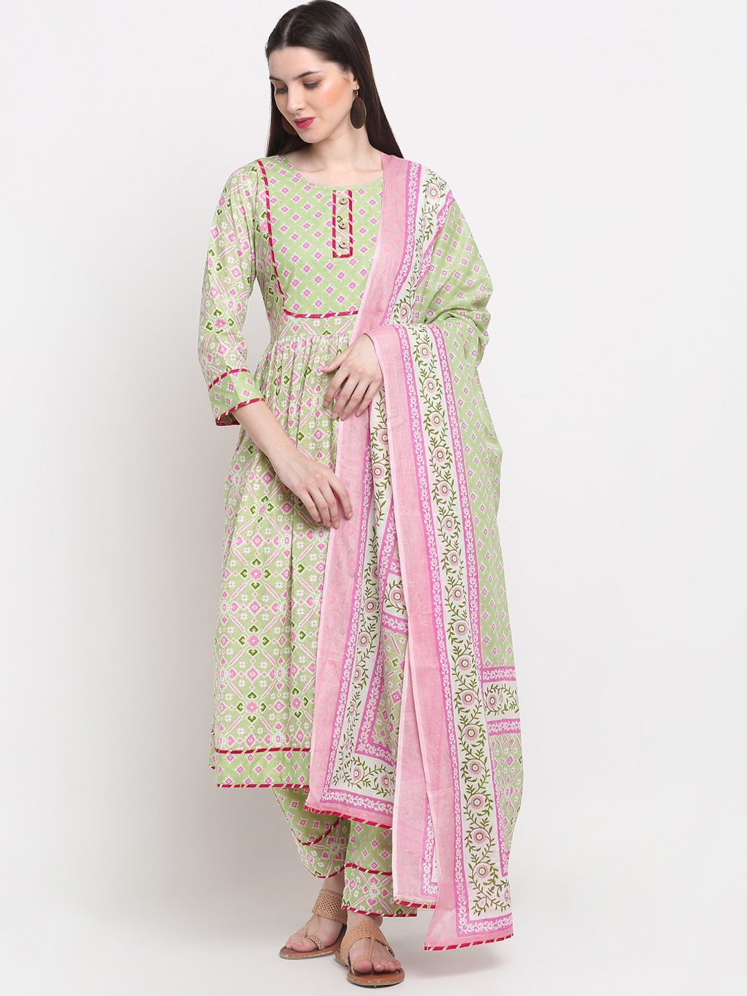 KALINI Women Fluorescent Green Embroidered Pure Cotton Salwar suit Price in India