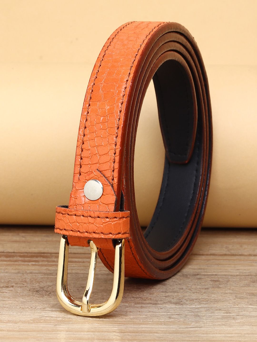 URBAN ALFAMI Women Tan Textured PU Belt Price in India