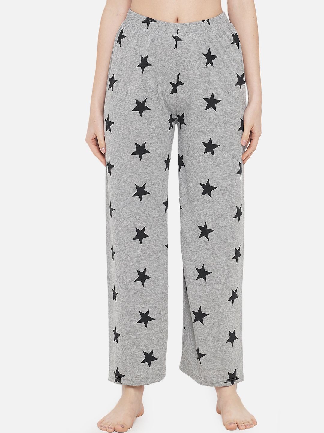 FFLIRTYGO Women Grey & Black Star Printed Pyjamas Price in India