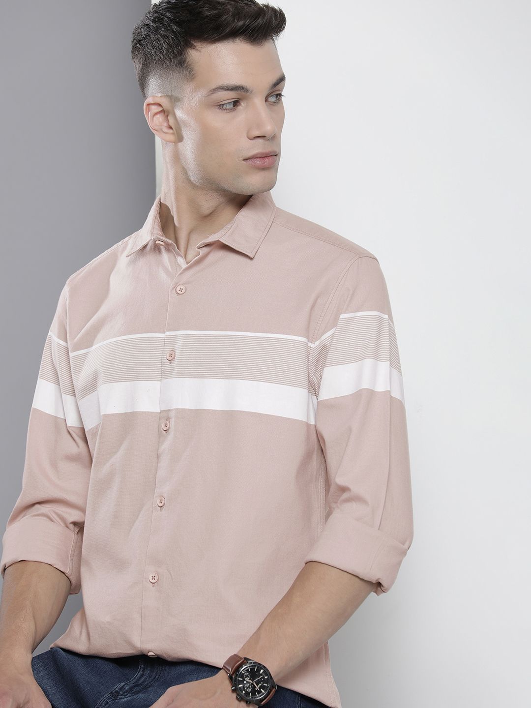 TW garage様 Buy The Indian Garage Co Men Dusty Pink Horizontal Stripes Casual