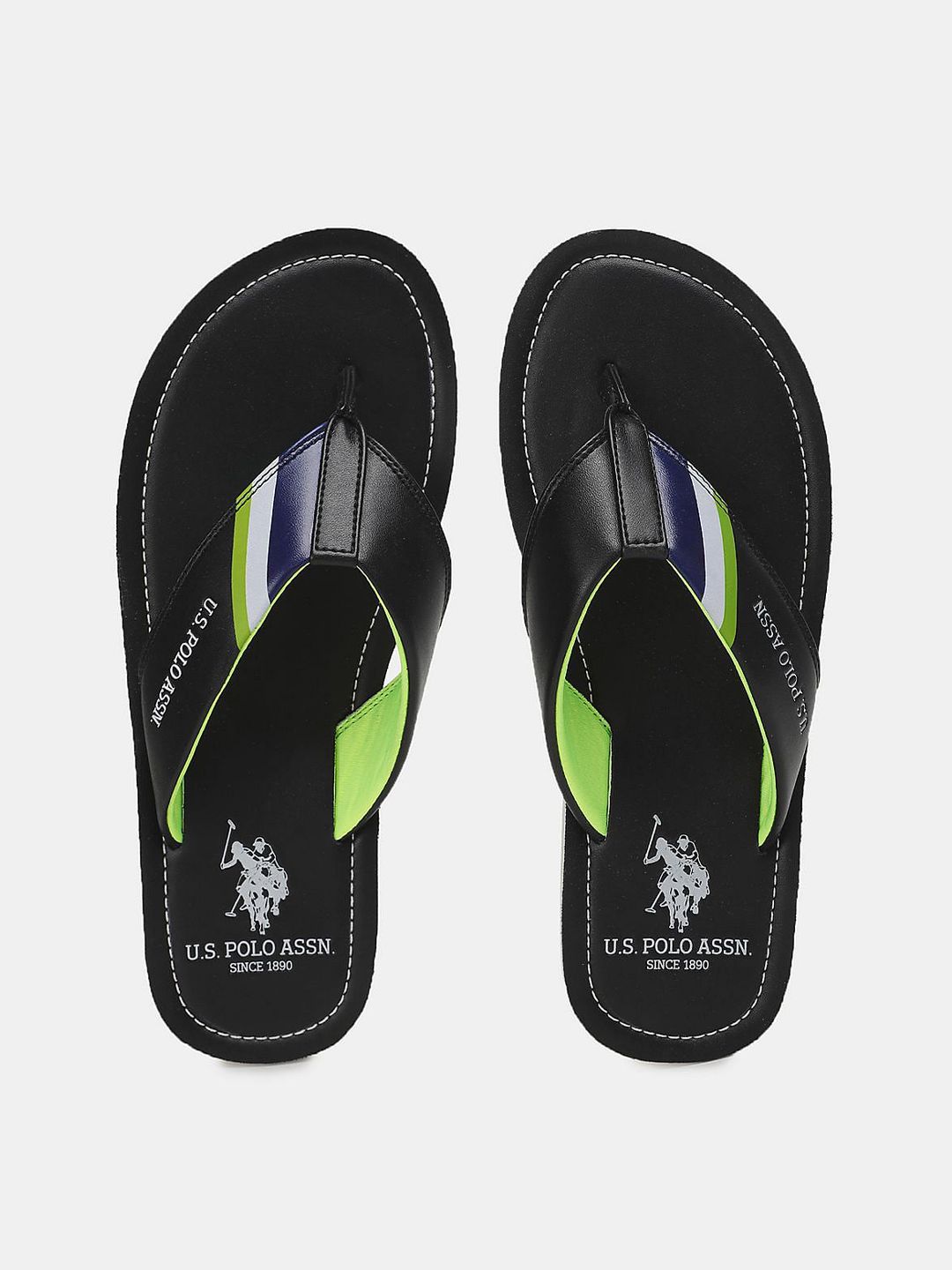 U S Polo Assn Men Black & Green PU Comfort Sandals