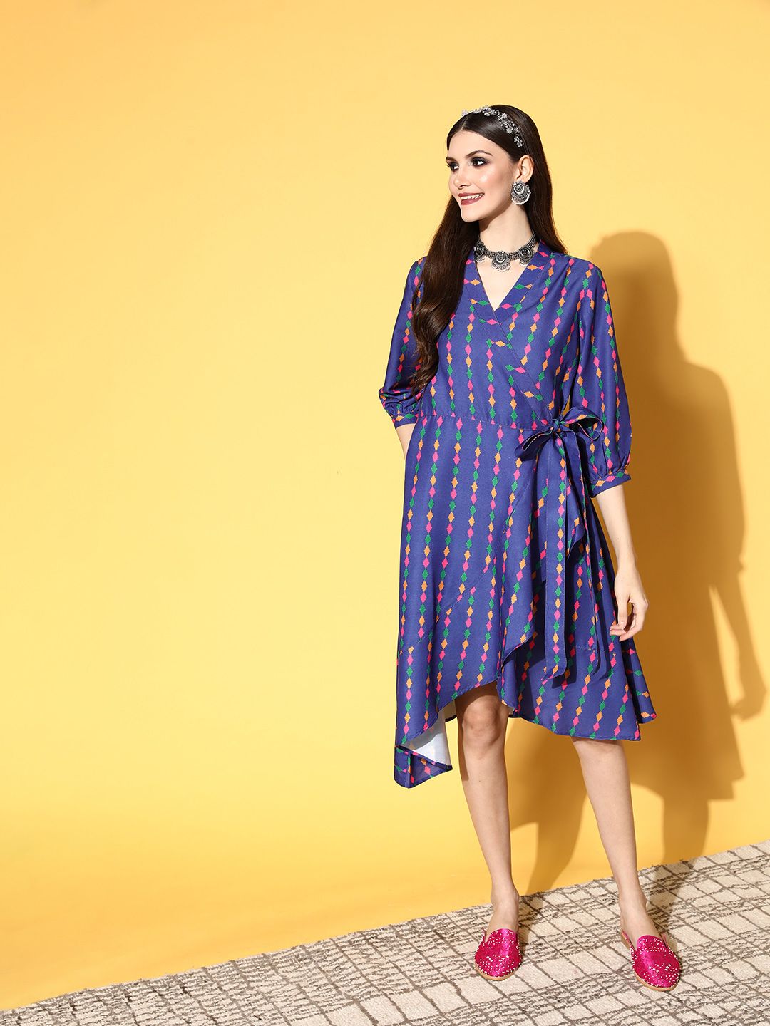 Anouk Purple & Pink Geometric Print Wrap Dress Price in India