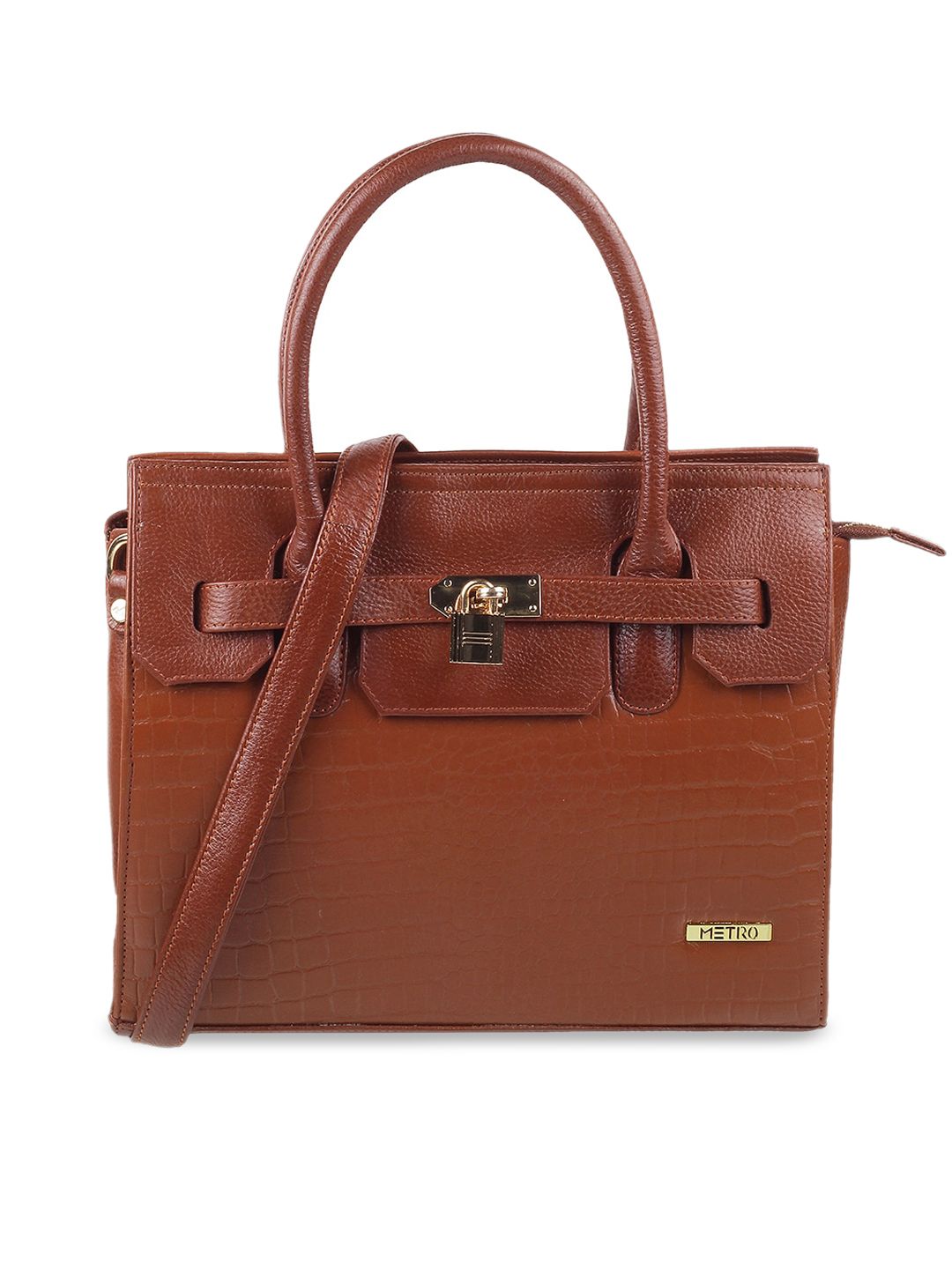 Metro Tan Leather Structured Handheld Bag with Bow Detail Price in India