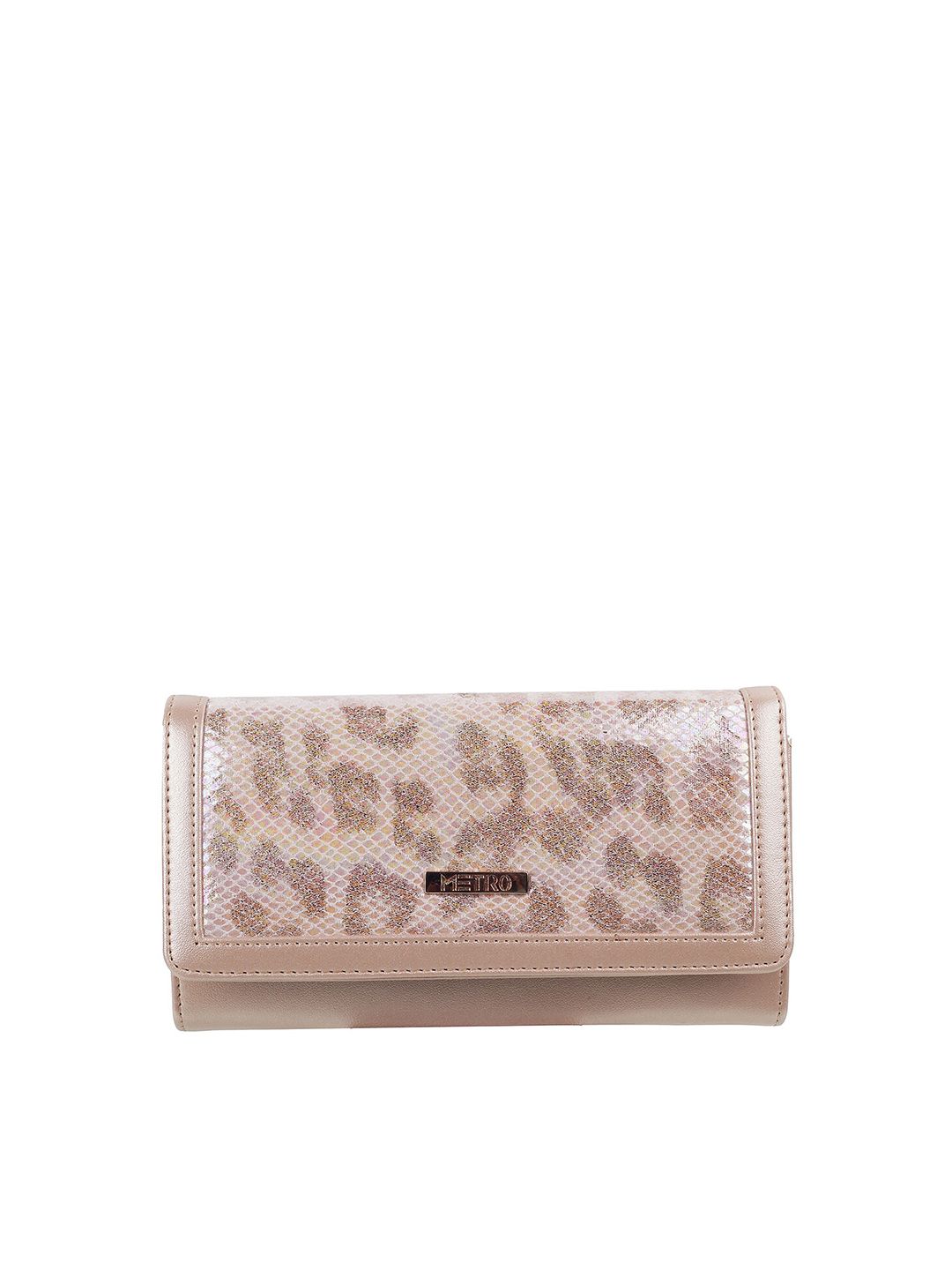 Metro Women Bronze-Toned & White Abstract Printed PU Envelope Price in India