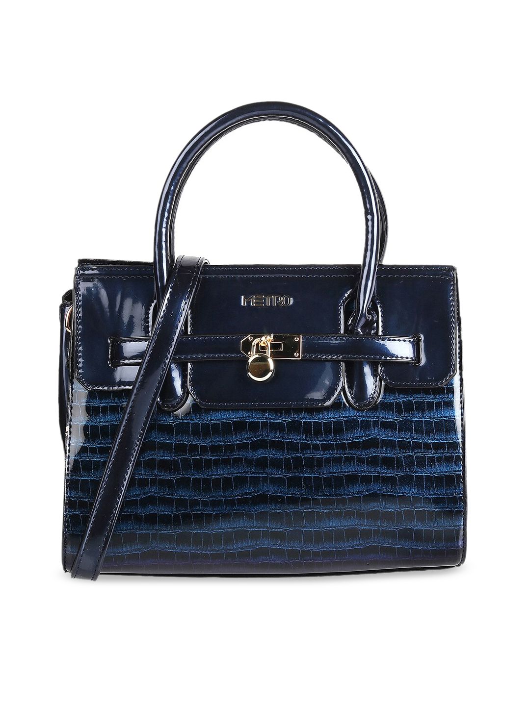 Metro Women Blue Textured Shopper Handheld Bag Price in India