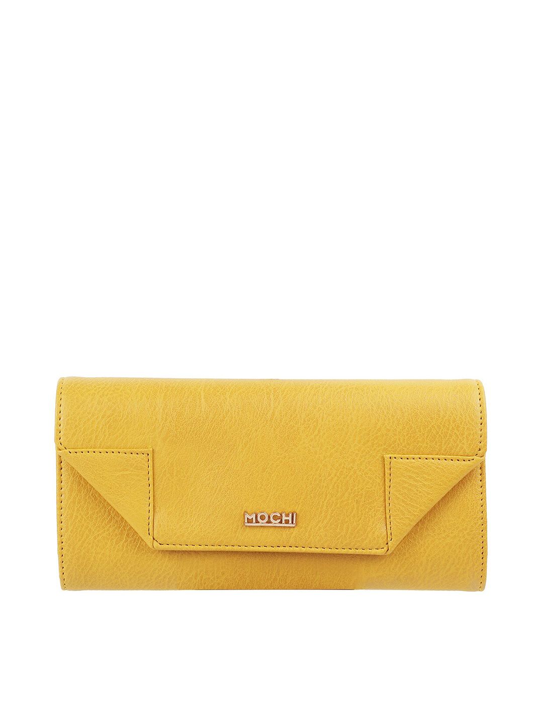 Mochi Women Yellow Zip Detail PU Two Fold Wallet Price in India