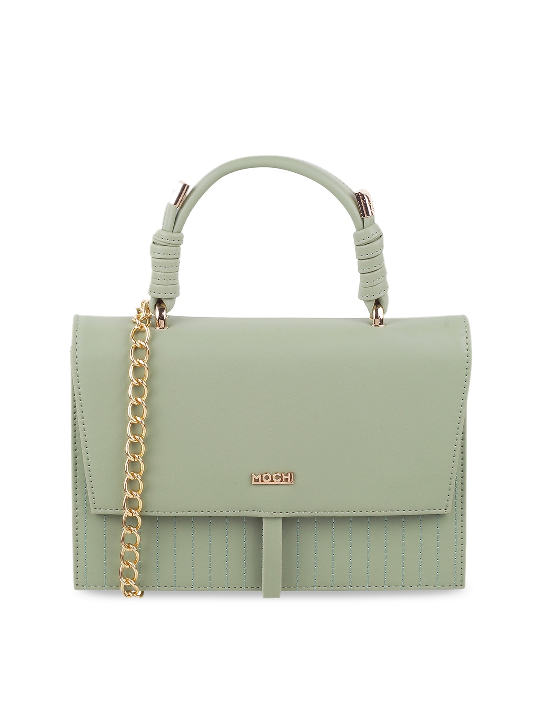 Mochi Green Solid Structured Satchel Price in India
