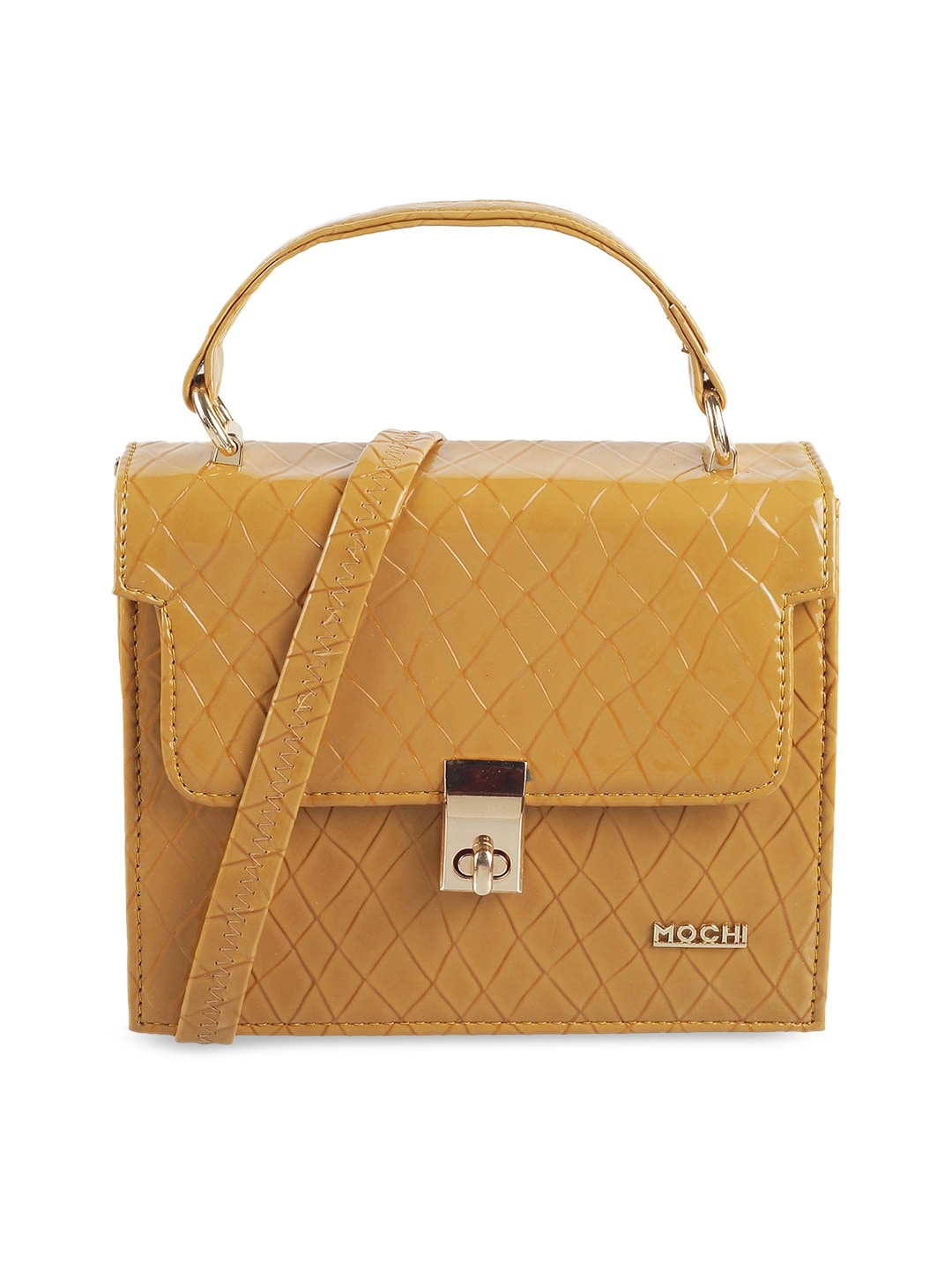 Mochi Yellow Structured Satchel with Quilted Price in India