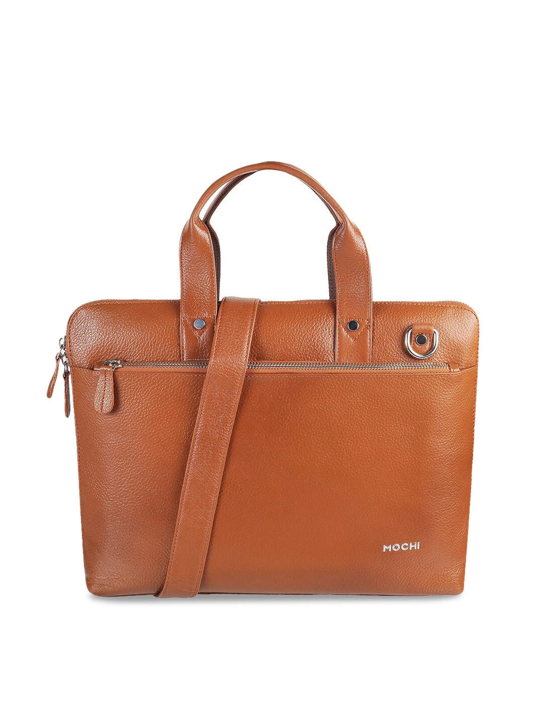 Mochi Tan Brown Leather Structured Handheld Bag Price in India